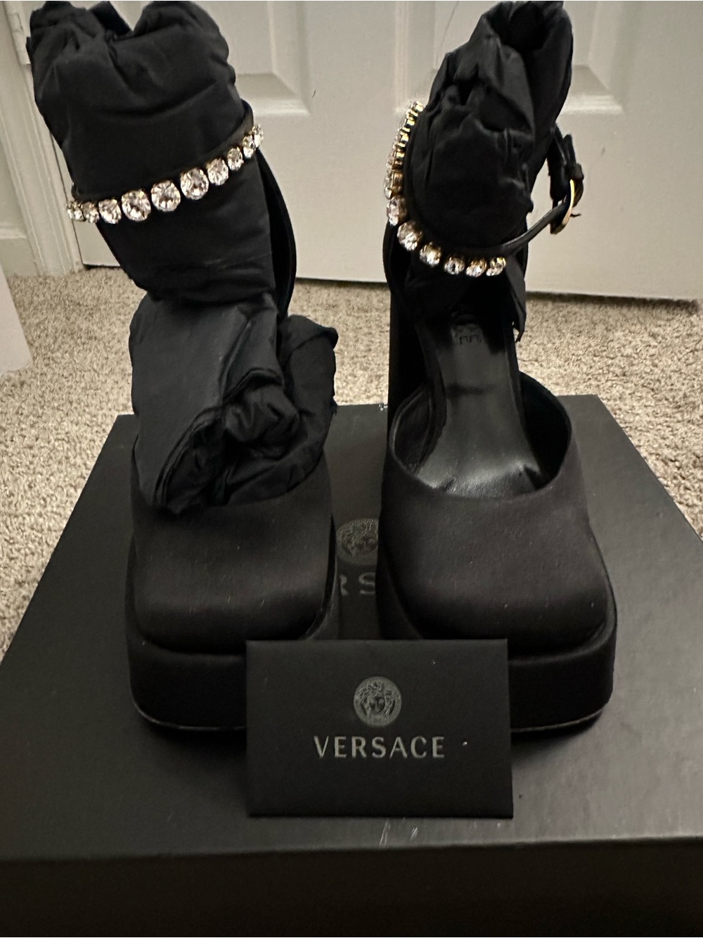 Versace Medusa Charm Black Crystal Platform Pumps Size 6
